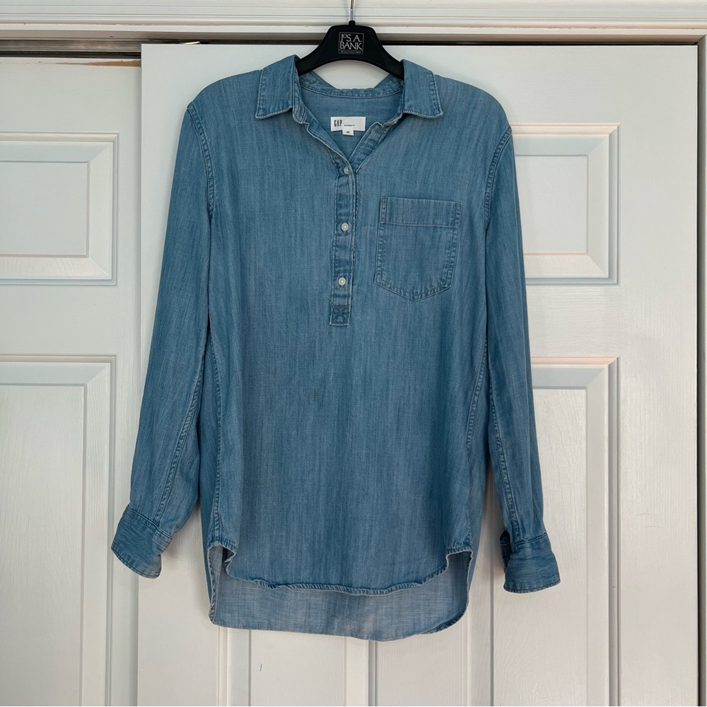Gap Women’s Denim Chambray Boyfriend fit Tunic Shirt Top Size XS